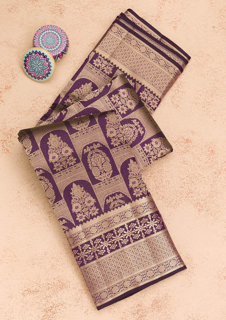 Purple Zariwork Pure Silk Saree-Koskii