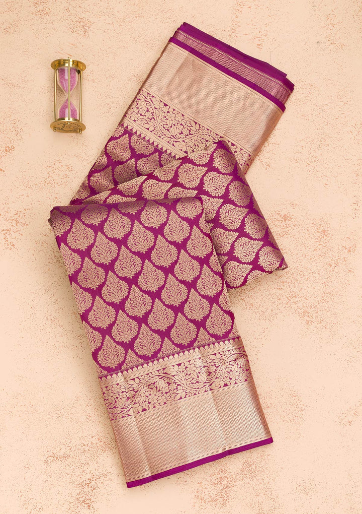 Purple Zariwork Pure Silk Saree-Koskii