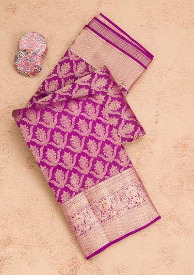 Purple Zariwork Pure Silk Saree-Koskii