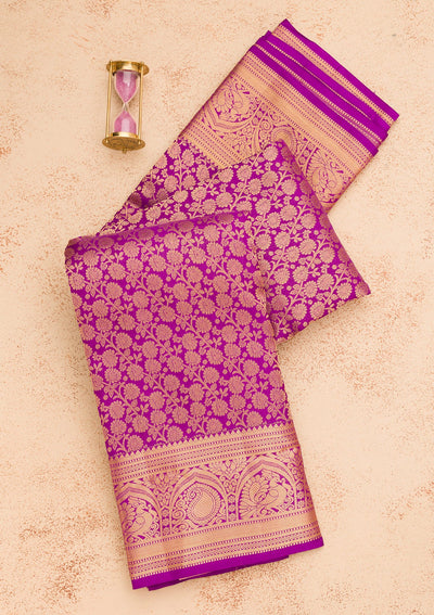 Purple Zariwork Pure Silk Saree-Koskii