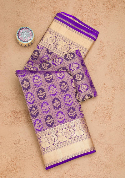 Purple Zariwork Pure Silk Saree-Koskii