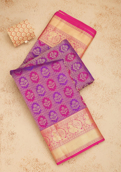 Purple Zariwork Pure Silk Saree-Koskii