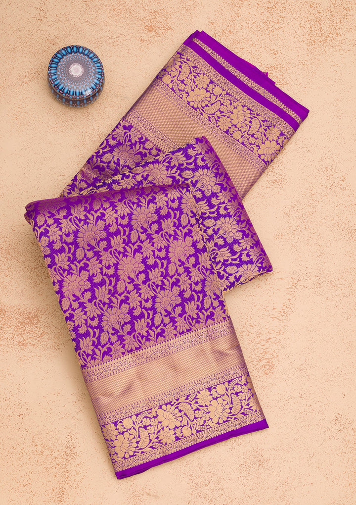 Purple Zariwork Pure Silk Saree-Koskii