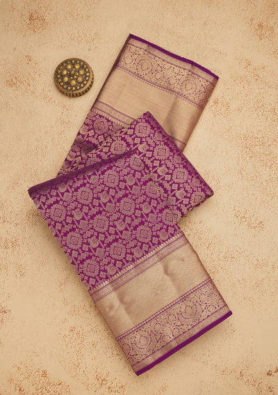 Purple Zariwork Pure Silk Saree-Koskii