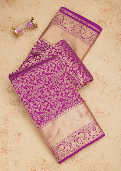 Purple Zariwork Pure Silk Saree-Koskii