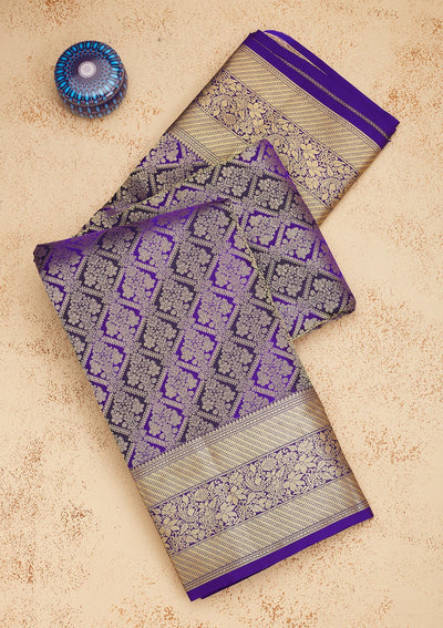 Purple Zariwork Pure Silk Saree-Koskii