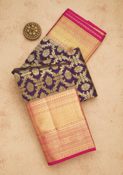 Purple Zariwork Pure Silk Saree-Koskii