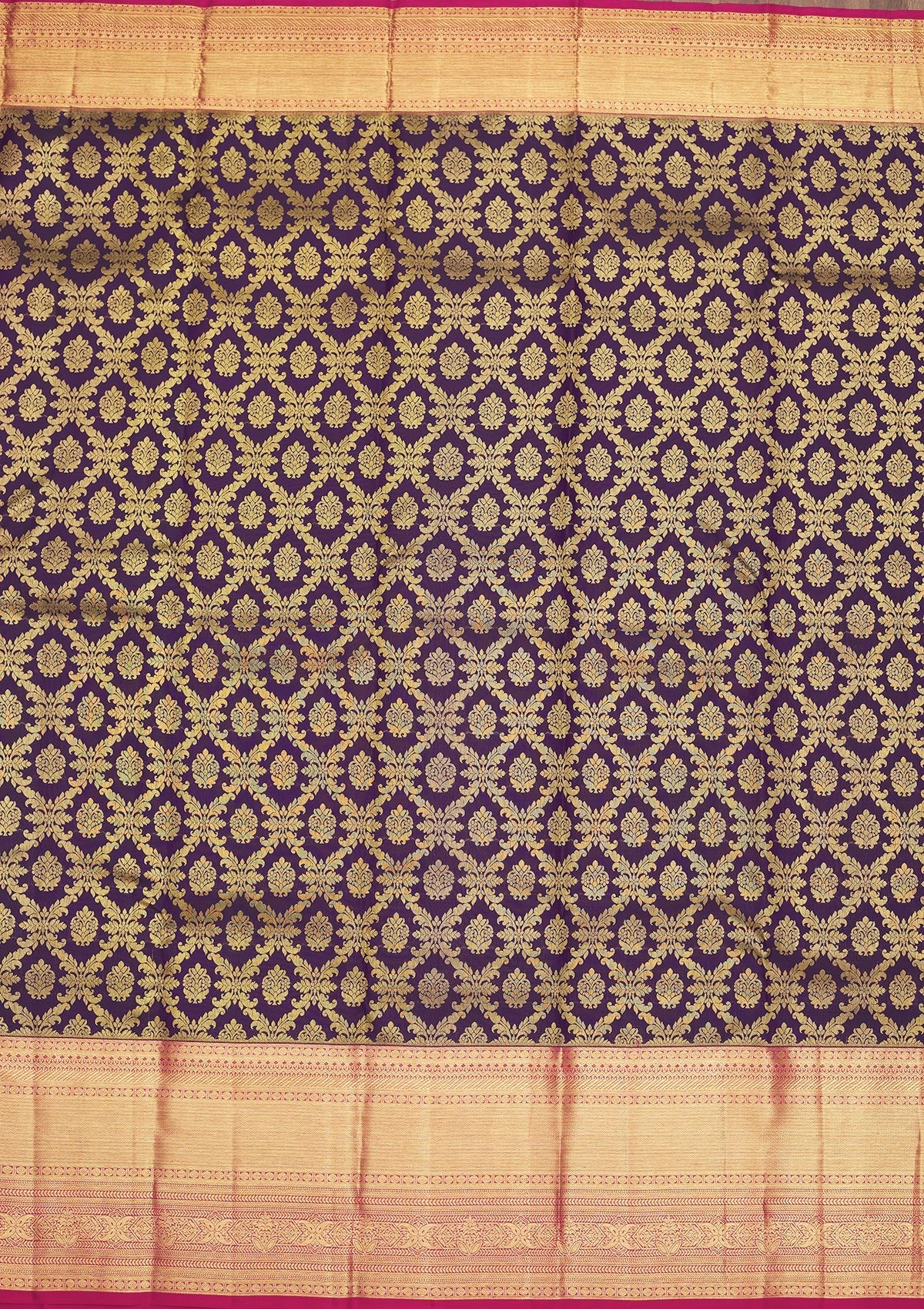 Purple Zariwork Pure Silk Saree-Koskii