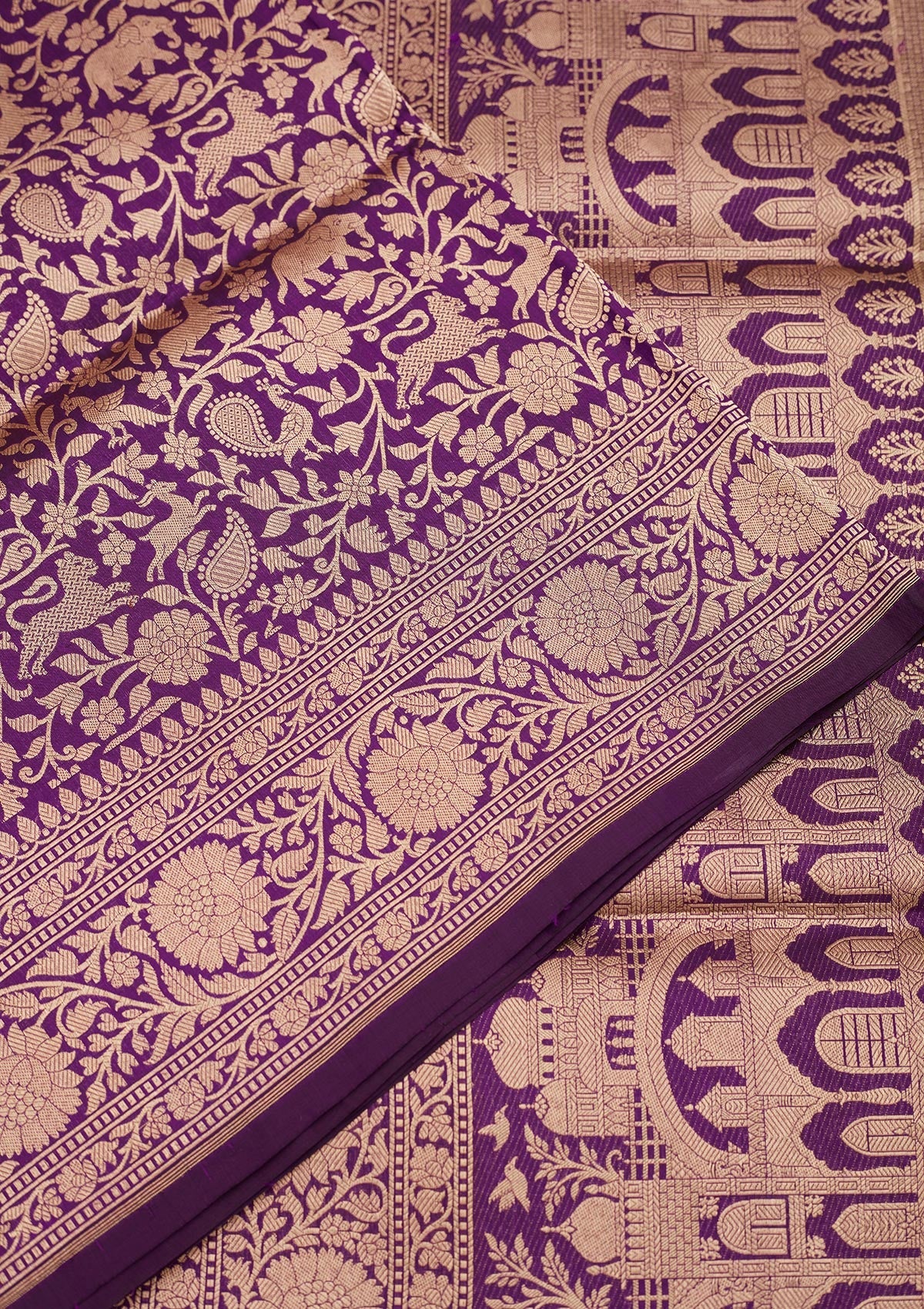 Purple Zariwork Pure Silk Saree-Koskii