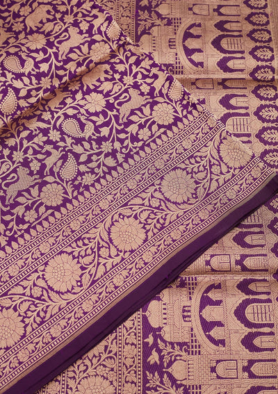 Purple Zariwork Pure Silk Saree-Koskii