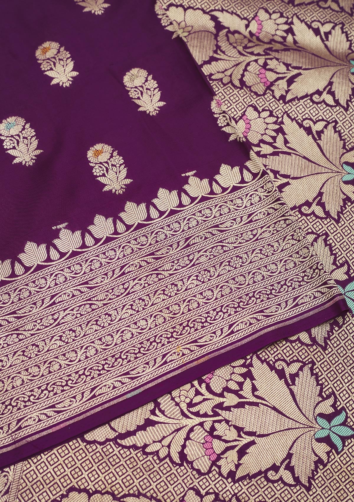 Purple Zariwork Pure Silk Saree-Koskii