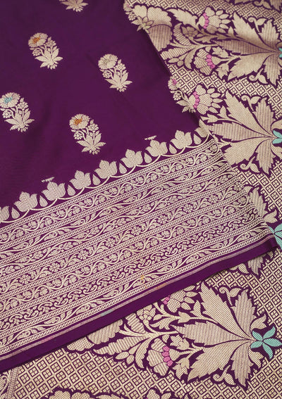 Purple Zariwork Pure Silk Saree-Koskii