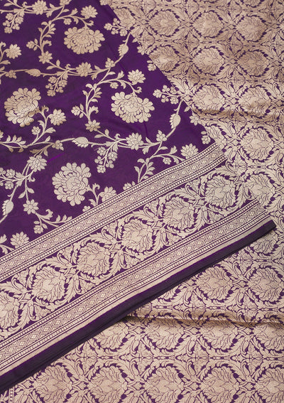 Purple Zariwork Pure Silk Saree-Koskii