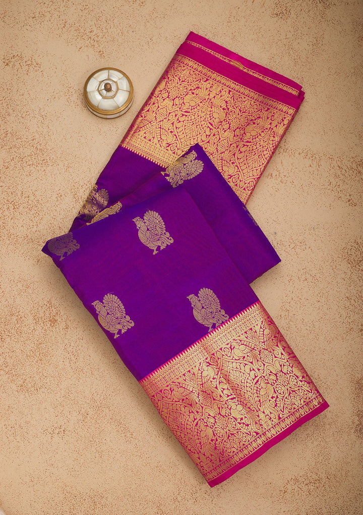 Purple Zariwork Pure Silk Saree-Koskii