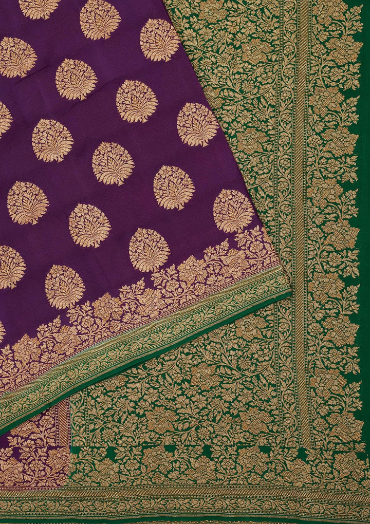 Purple Zariwork Pure Silk Saree-Koskii