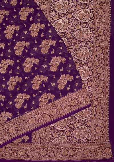 Purple Zariwork Pure Silk Saree-Koskii