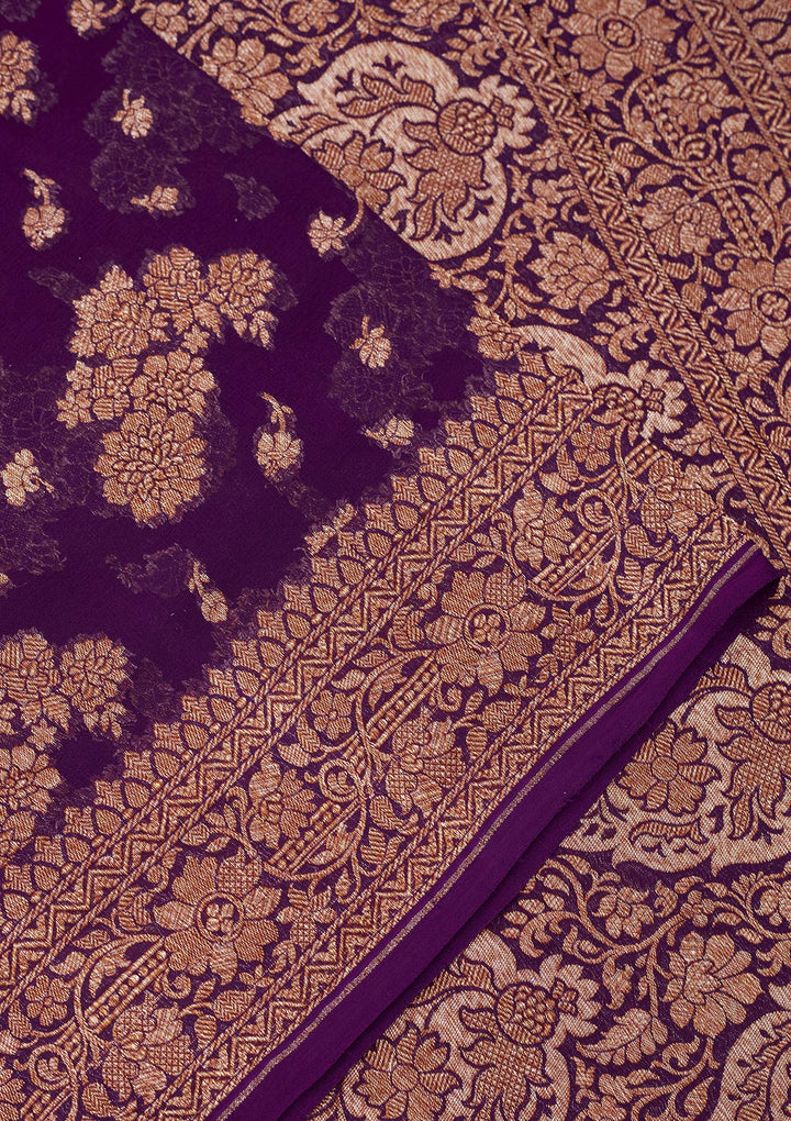 Purple Zariwork Pure Silk Saree-Koskii