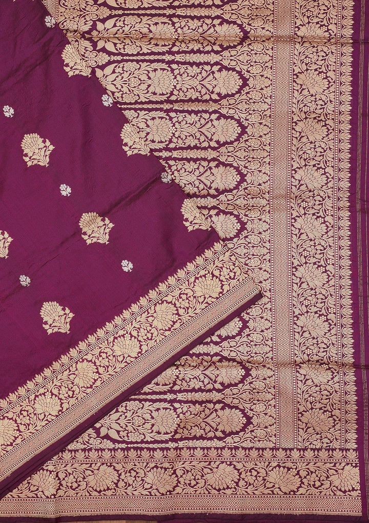 Purple Zariwork Pure Silk Saree-Koskii