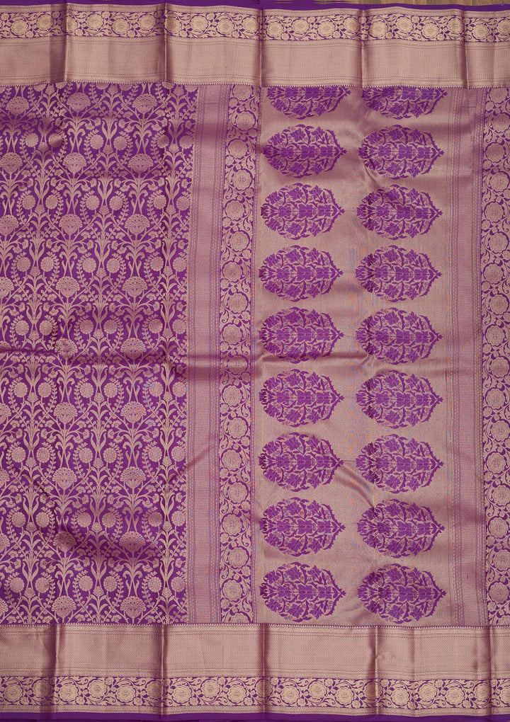 Purple Zariwork Pure Silk Saree-Koskii