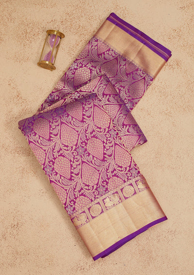 Purple Zariwork Pure Silk Saree-Koskii