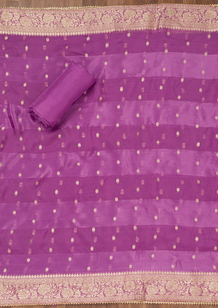 Purple Zariwork Raw Silk Unstitched Salwar Suit-Koskii