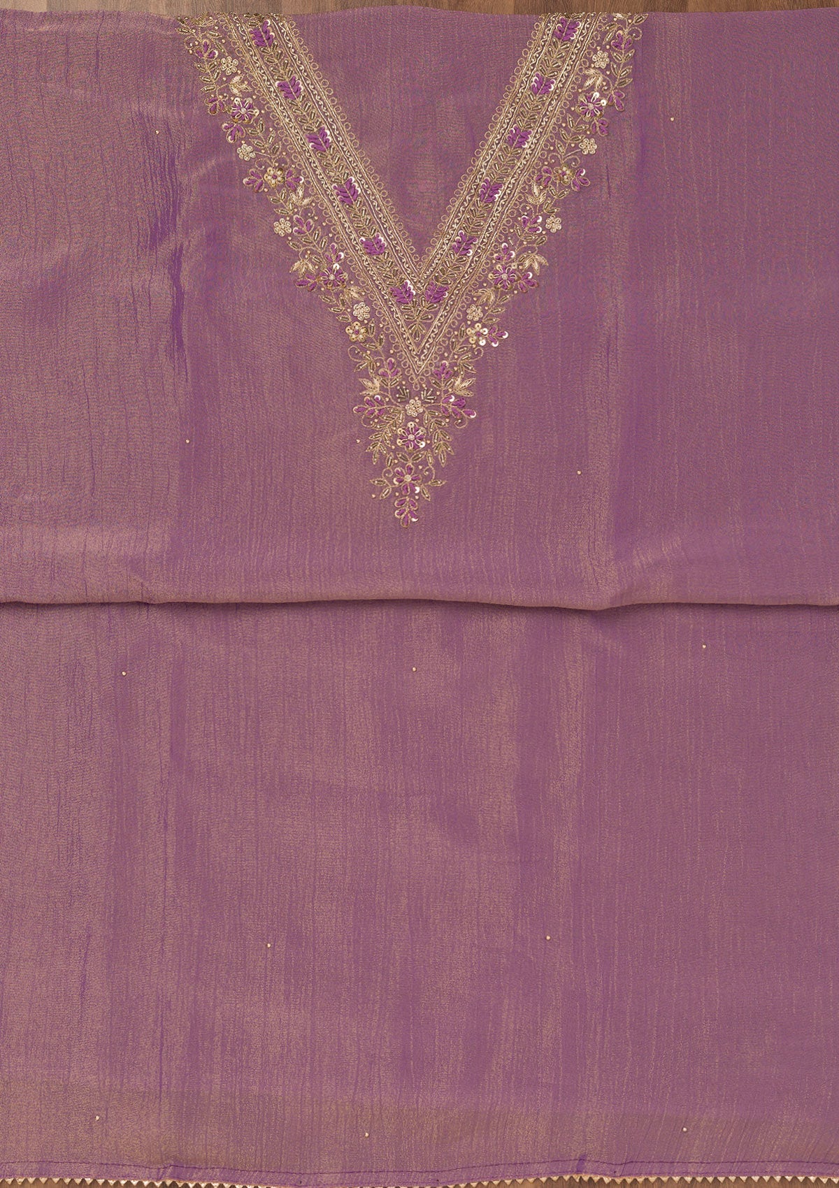 Purple Zariwork Raw Silk Unstitched Salwar Suit-Koskii