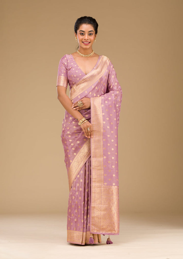 Purple Zariwork Raw Silk Saree-Koskii