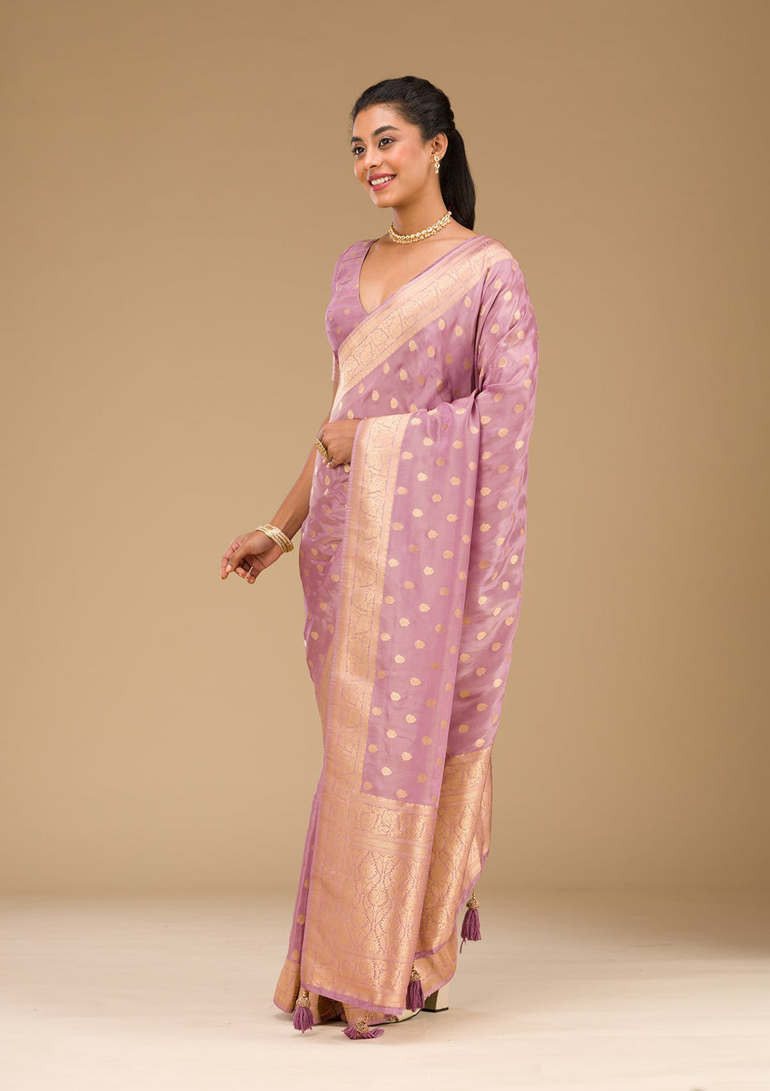Purple Zariwork Raw Silk Saree-Koskii