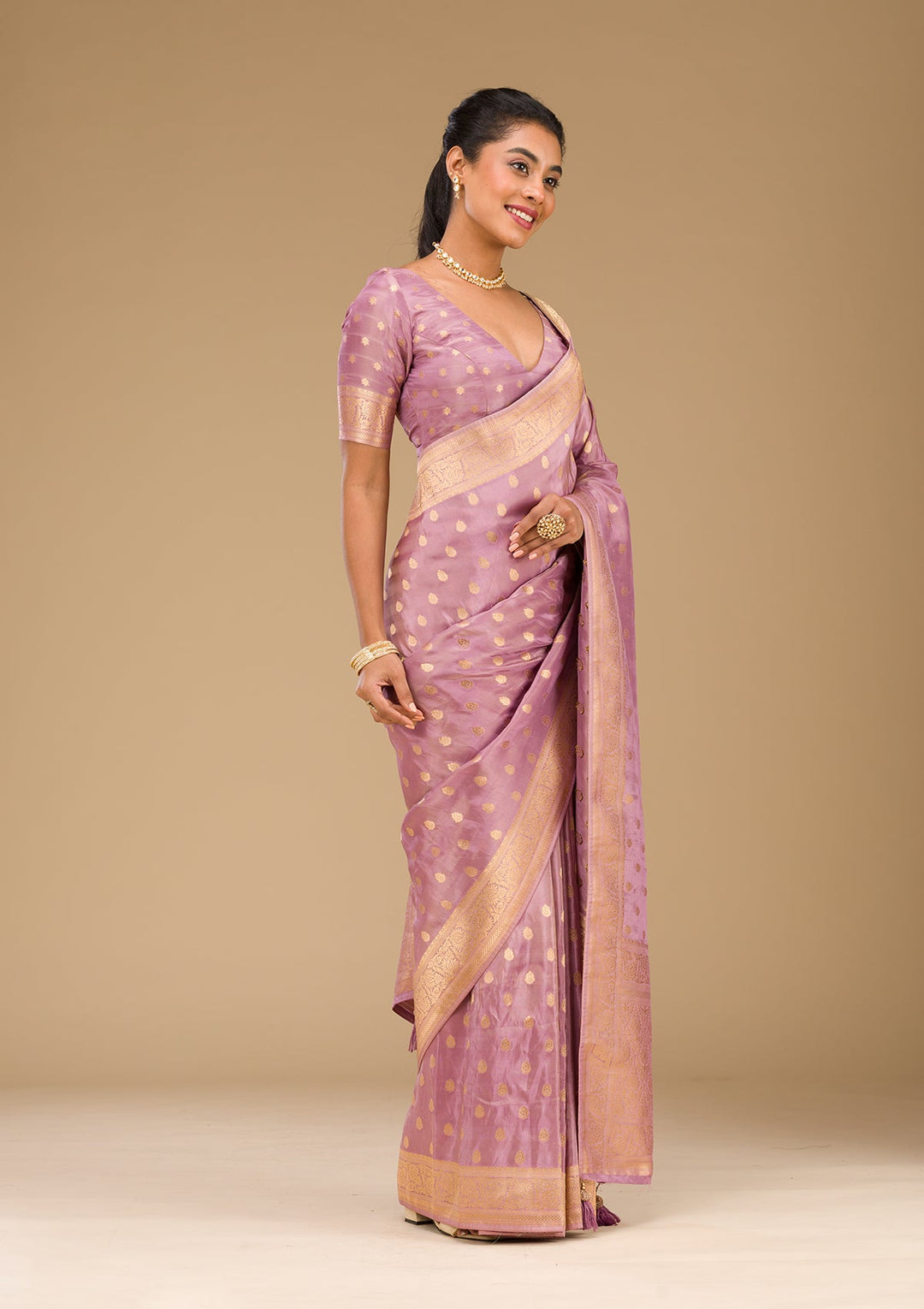 Purple Zariwork Raw Silk Saree-Koskii