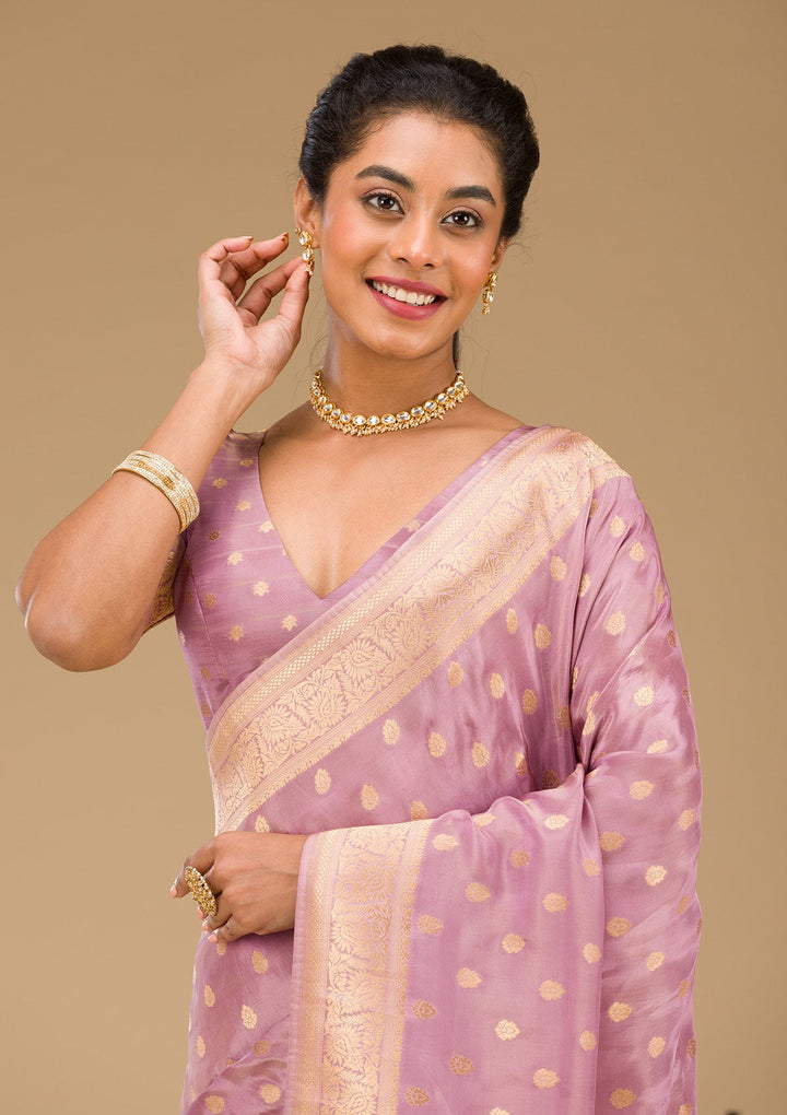 Purple Zariwork Raw Silk Saree-Koskii