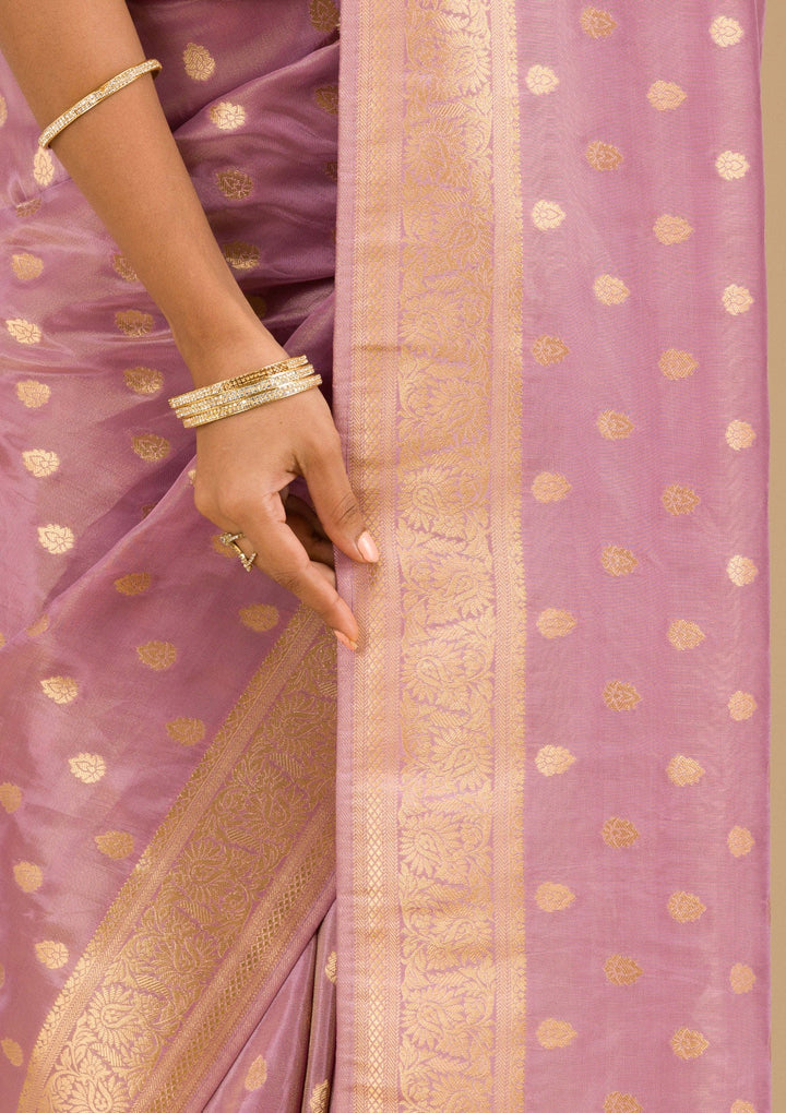 Purple Zariwork Raw Silk Saree-Koskii