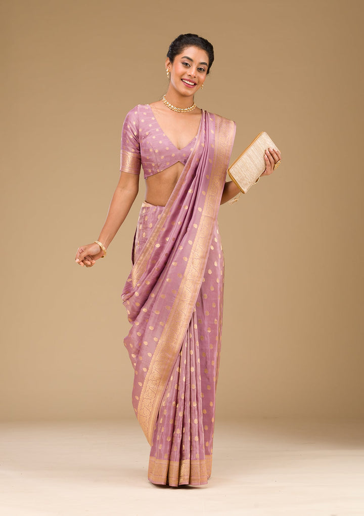 Purple Zariwork Raw Silk Saree-Koskii
