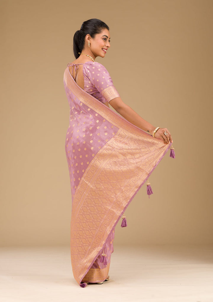 Purple Zariwork Raw Silk Saree-Koskii