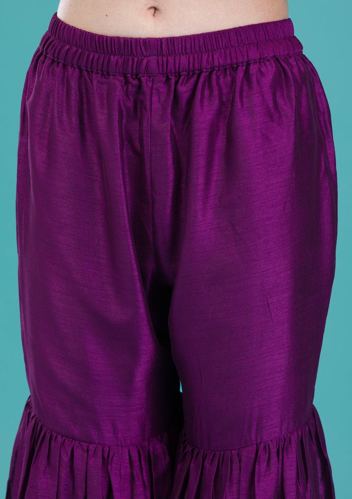 Purple Zariwork Raw Silk Readymade Salwar Suit-Koskii