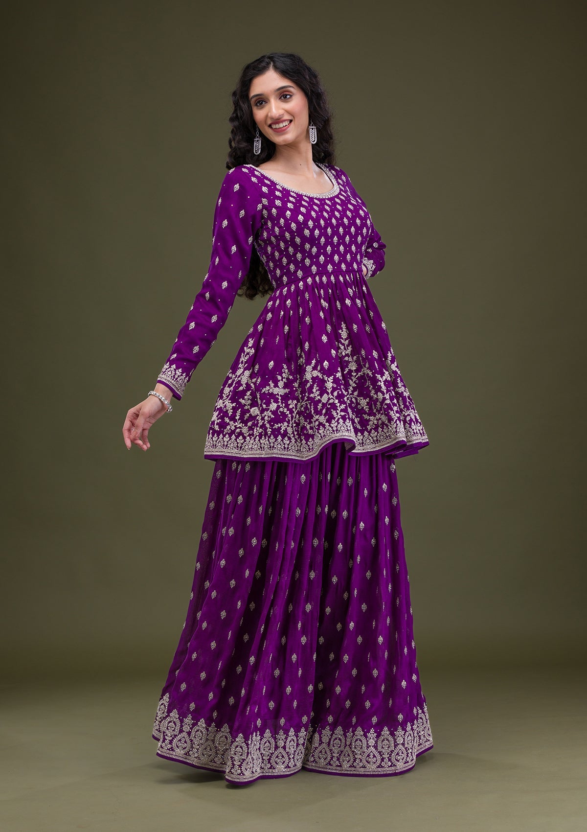Purple Zariwork Raw Silk Readymade Salwar Suit-Koskii