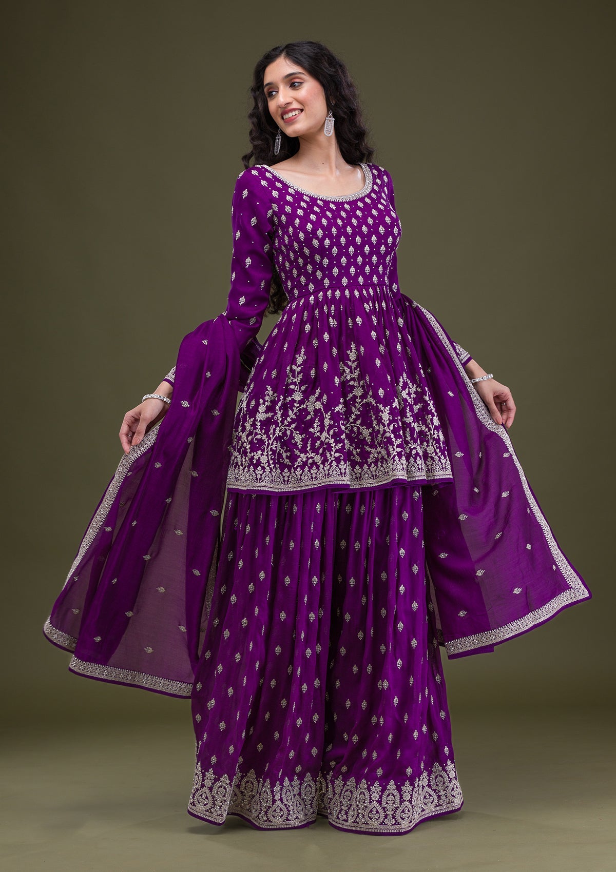 Purple Zariwork Raw Silk Readymade Salwar Suit-Koskii