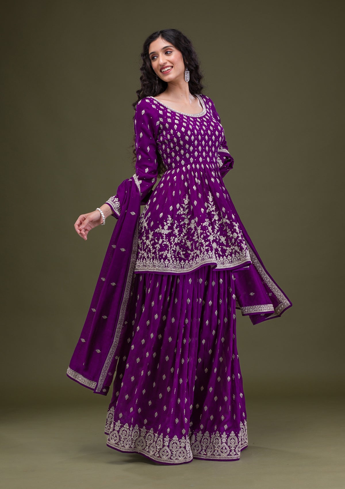 Purple Zariwork Raw Silk Readymade Salwar Suit-Koskii