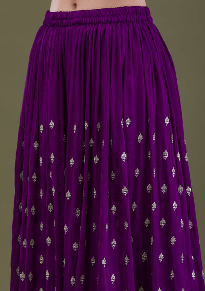 Purple Zariwork Raw Silk Readymade Salwar Suit-Koskii