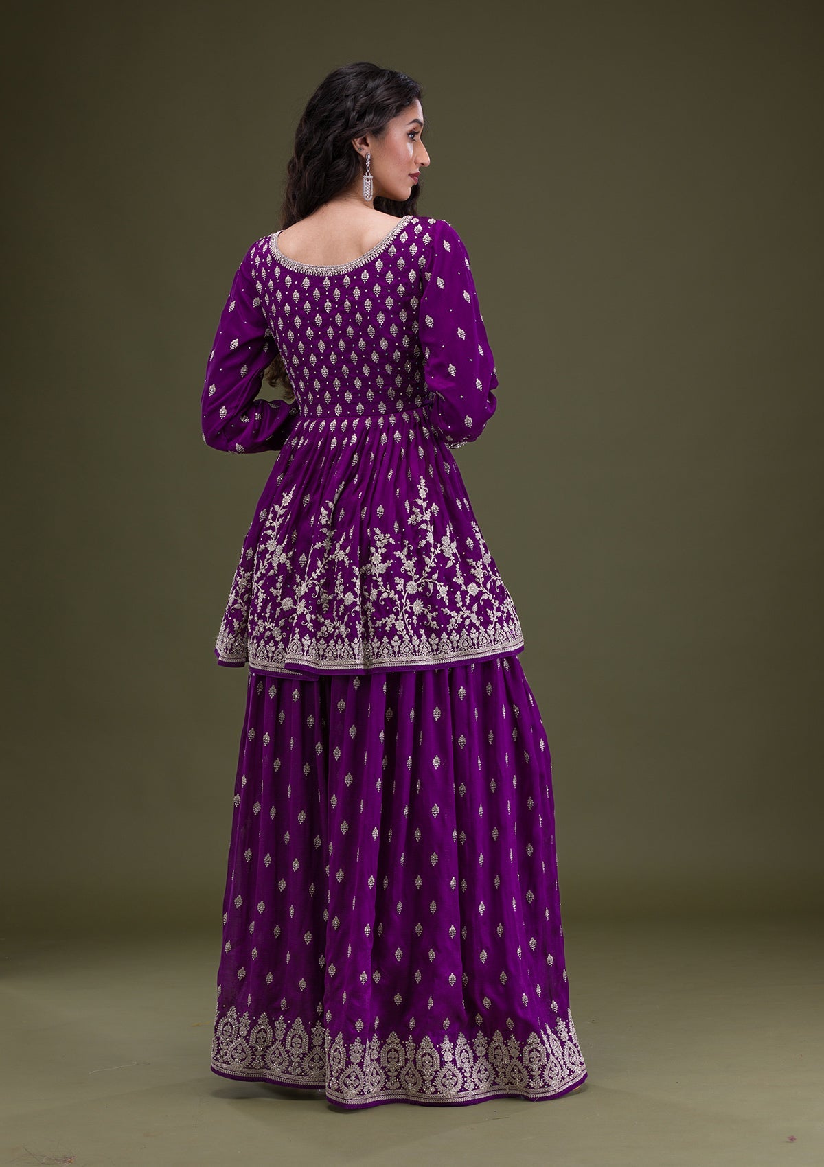 Purple Zariwork Raw Silk Readymade Salwar Suit-Koskii