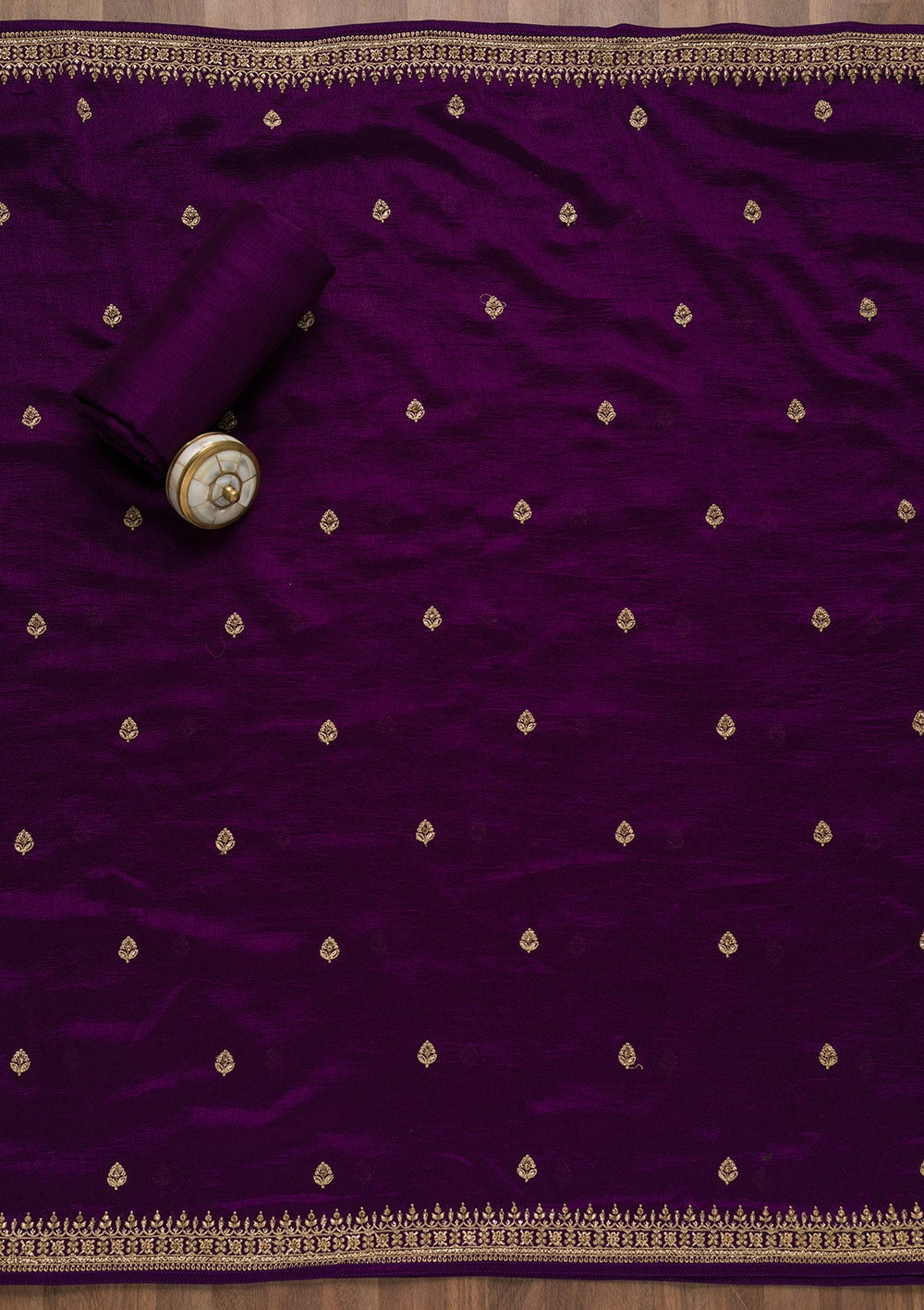Purple Zariwork Raw Silk Unstitched Salwar Suit-Koskii