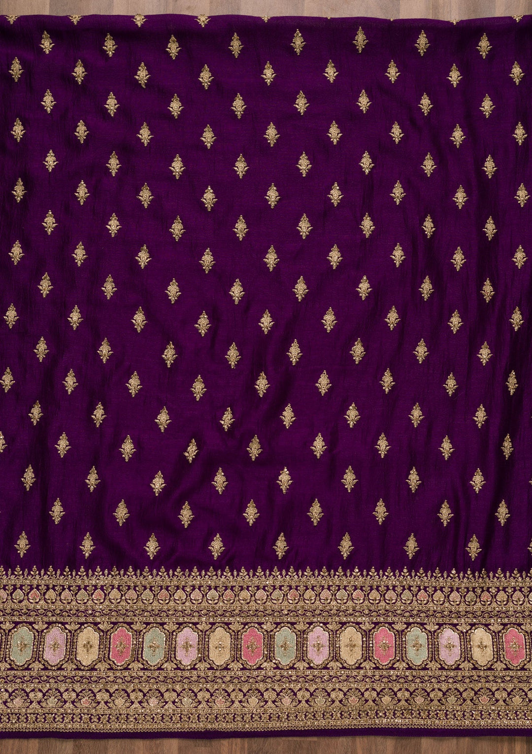 Purple Zariwork Raw Silk Unstitched Salwar Suit-Koskii