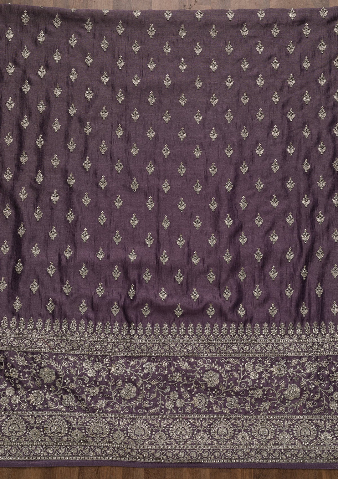 Purple Zariwork Raw Silk Unstitched Salwar Suit-Koskii