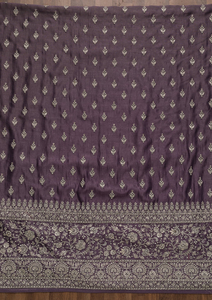 Purple Zariwork Raw Silk Unstitched Salwar Suit-Koskii