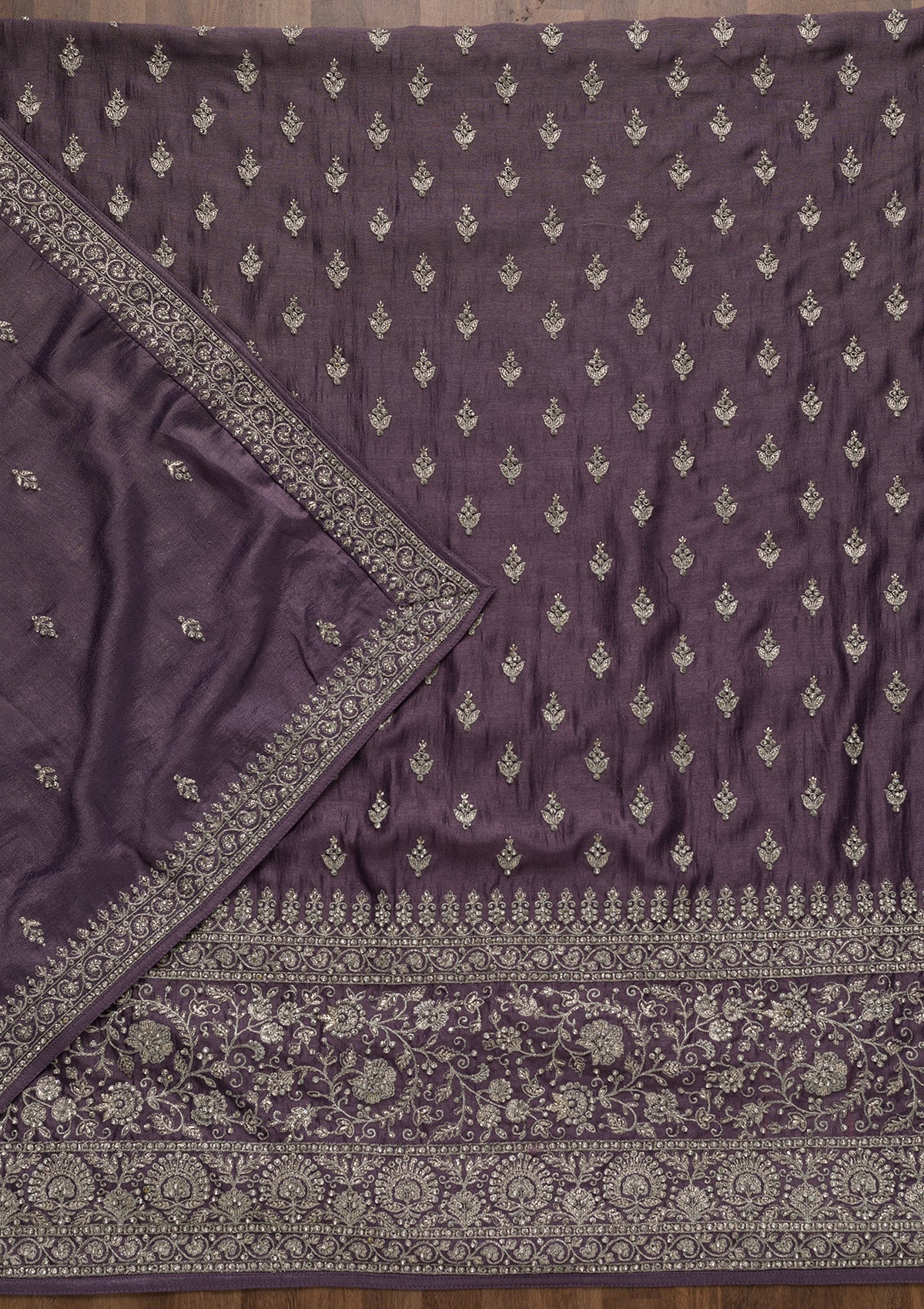 Purple Zariwork Raw Silk Unstitched Salwar Suit-Koskii