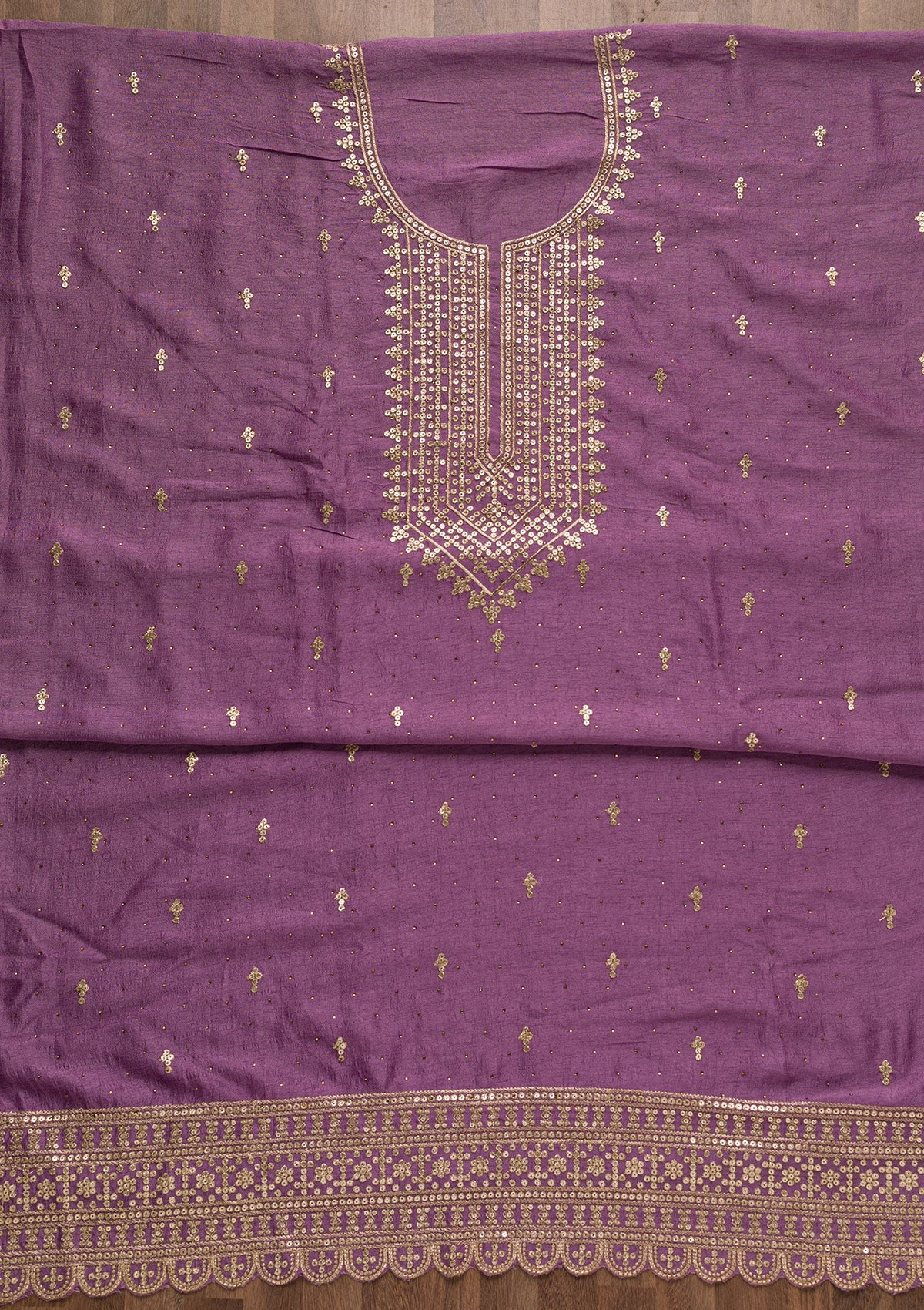 Purple Zariwork Raw Silk Unstitched Salwar Suit-Koskii