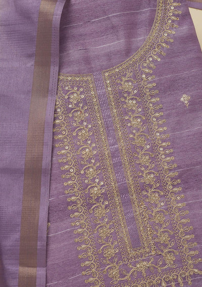 Purple Zariwork Raw Silk Unstitched Salwar Suit-Koskii