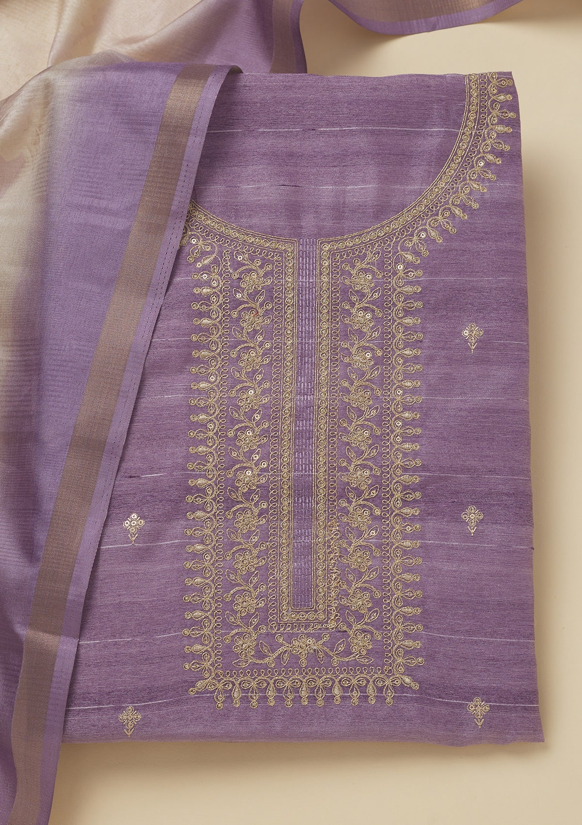 Purple Zariwork Raw Silk Unstitched Salwar Suit-Koskii