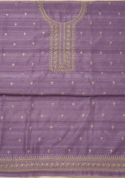 Purple Zariwork Raw Silk Unstitched Salwar Suit-Koskii