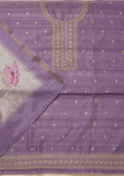 Purple Zariwork Raw Silk Unstitched Salwar Suit-Koskii