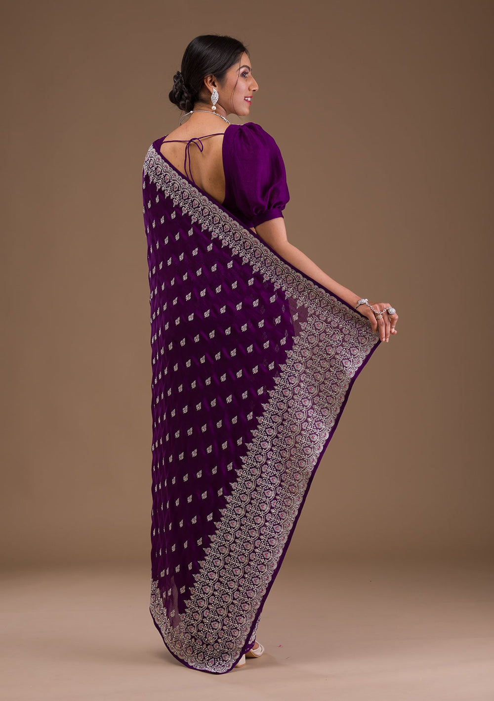 Purple Zariwork Raw Silk Saree-Koskii